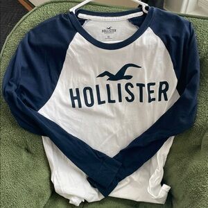 Hollister Blue and White Raglan Tee
